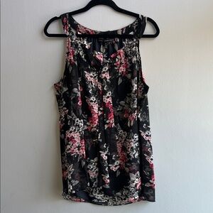 White House Black Market Floral Sleeveless Blouse - Black and Pink